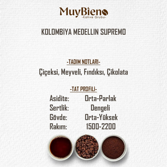 Kolombiya Medellin Supremo 1000 gr. Çekirdek Kahve %100 Arabica
