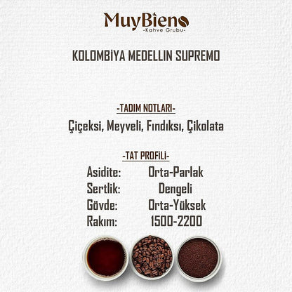 Kolombiya Medellin Supremo 250 gr. Öğütülmüş Filtre Kahve %100 Arabica