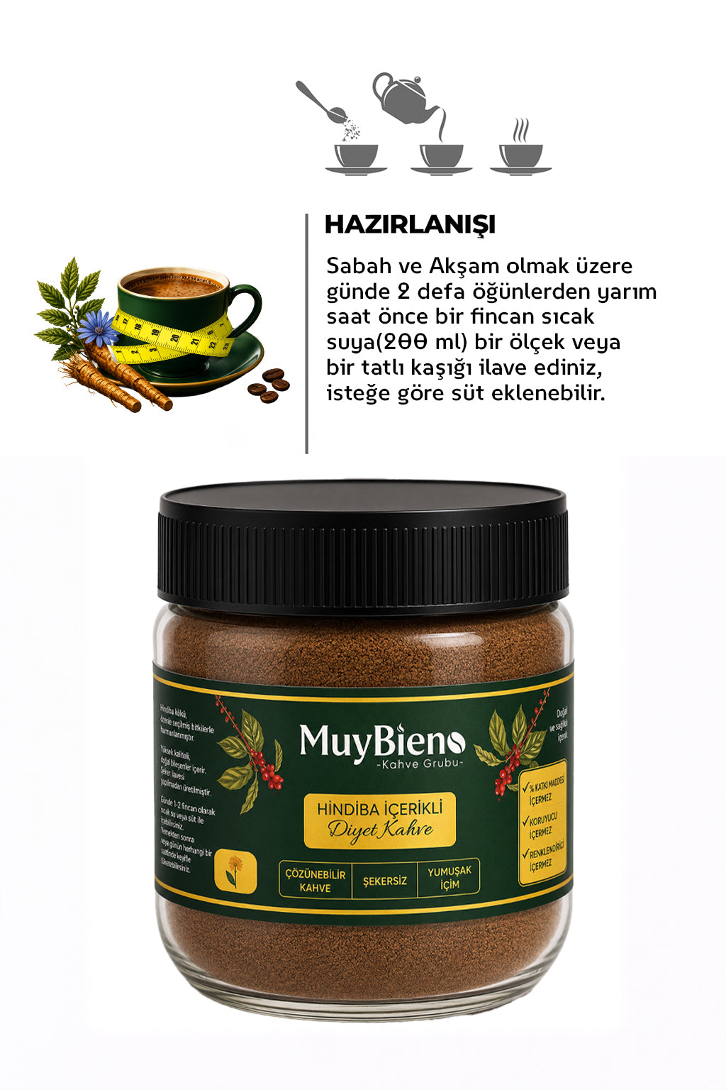 Hindiba Diyet Kahve 1 AYLIK-(60 KULLANIM) 150 gr Kavanoz Seri